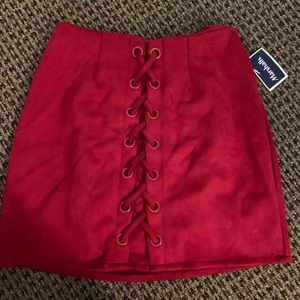 Red suede skirt